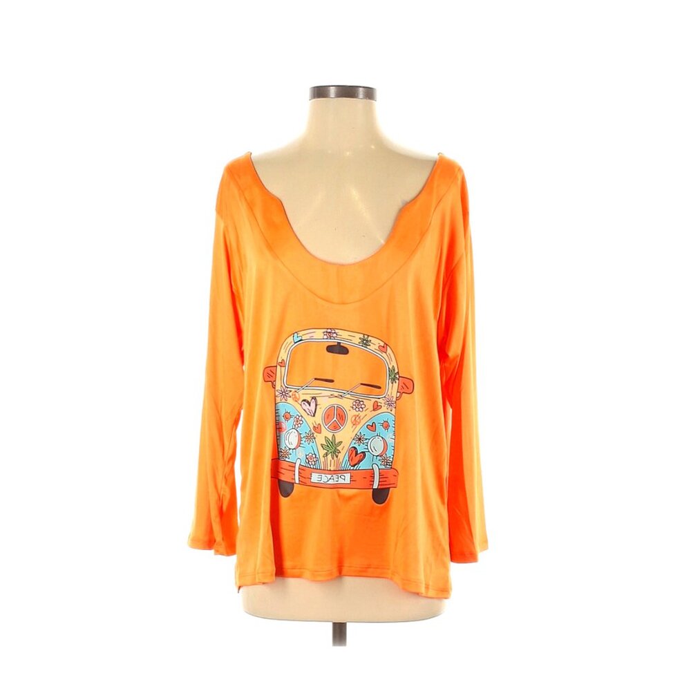 Unbranded Women's Orange Long Sleeve Peace Shirt, Size S